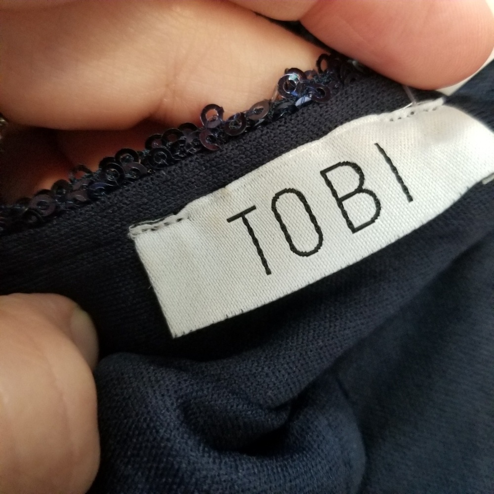 EUC Deep-V-Back Navy Tobi Vina Sequined Dress - S - Picture 3 of 8